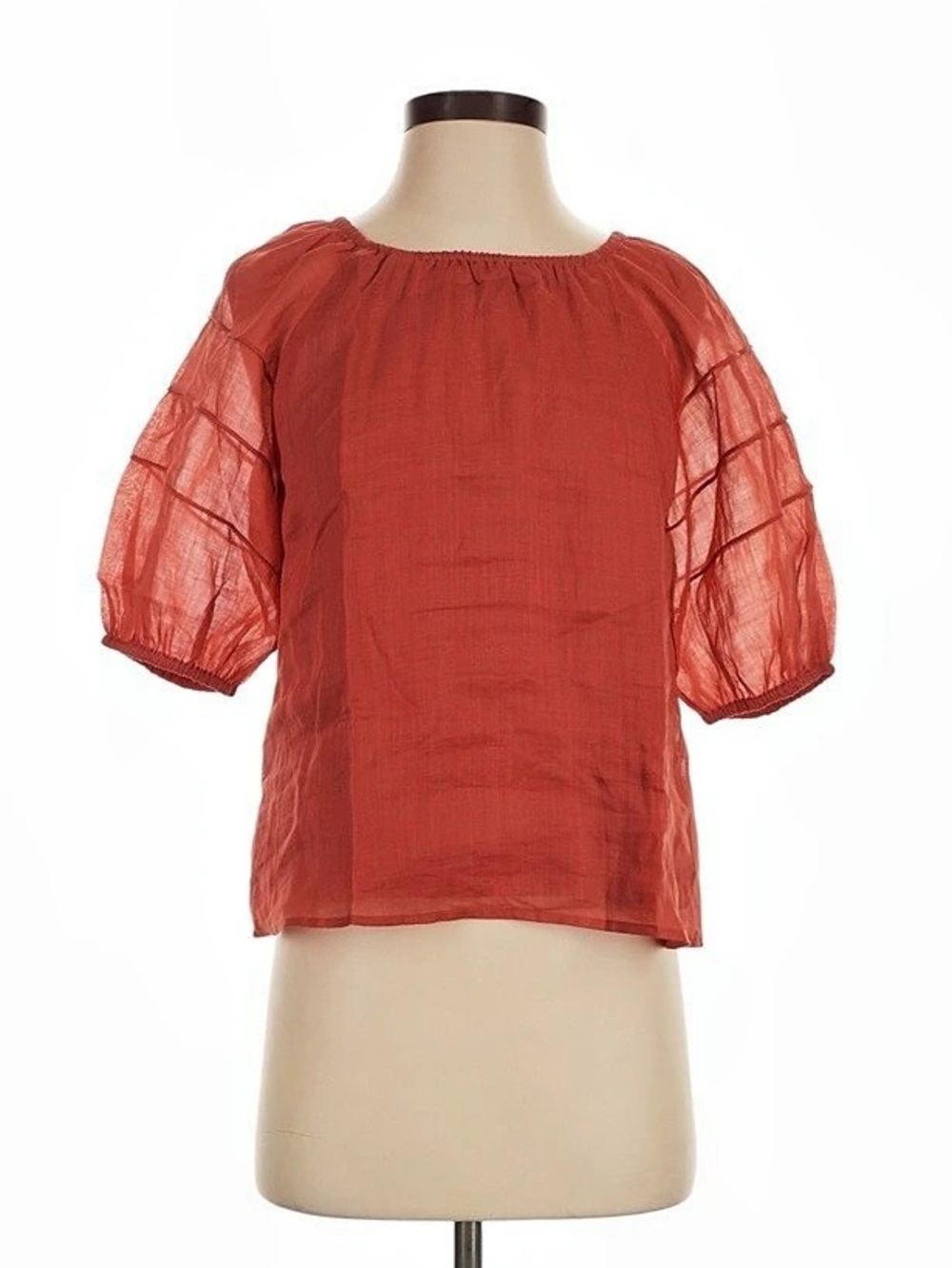 J. Crew Puff Sleeve Top in Ramie Size XS Rust Short Sleeve Casual Office NWT